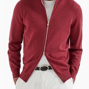 Brunello Cucinelli Men's Burgundy Zip-Up Sweater